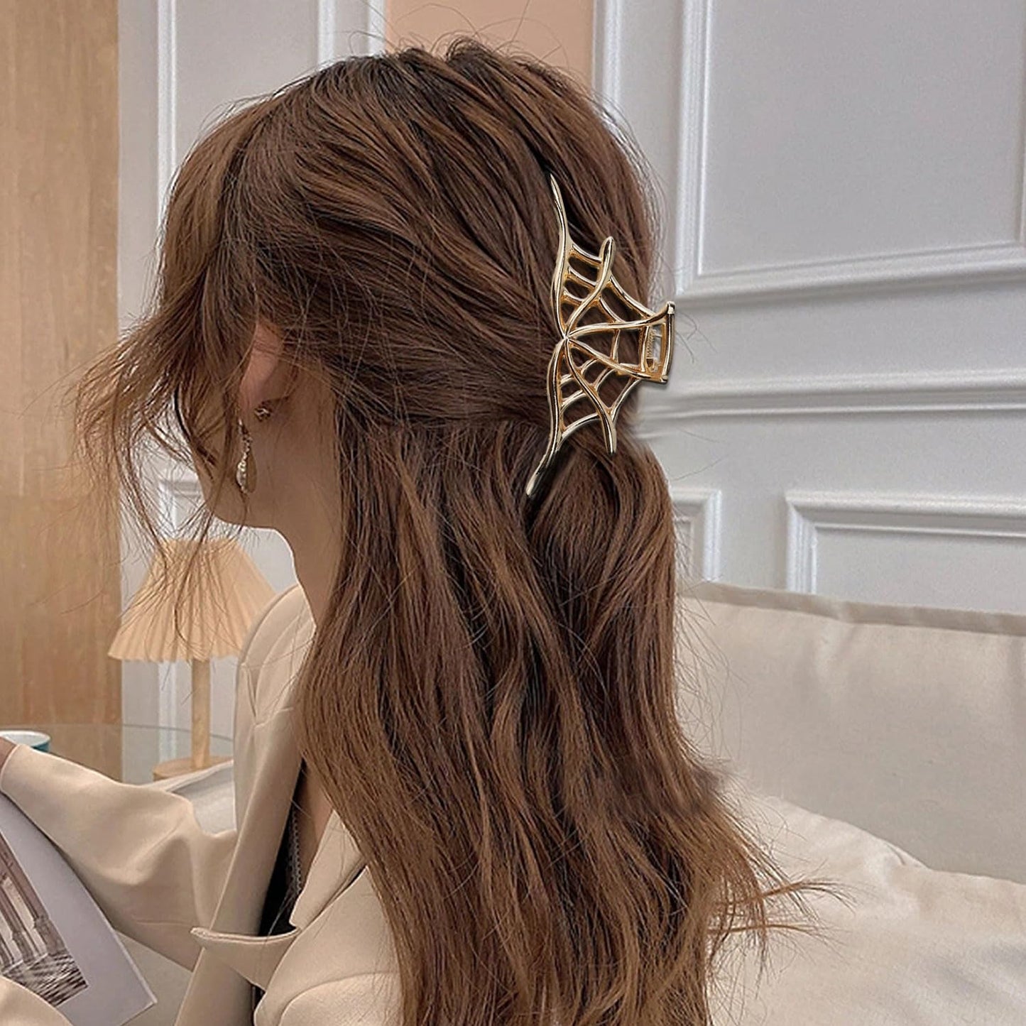 Metal Gold Spider-Web Hair Claw Clips for Women - No Slip Clamp for Thick or Thin Hair, Fashion Jaw Hair Clips