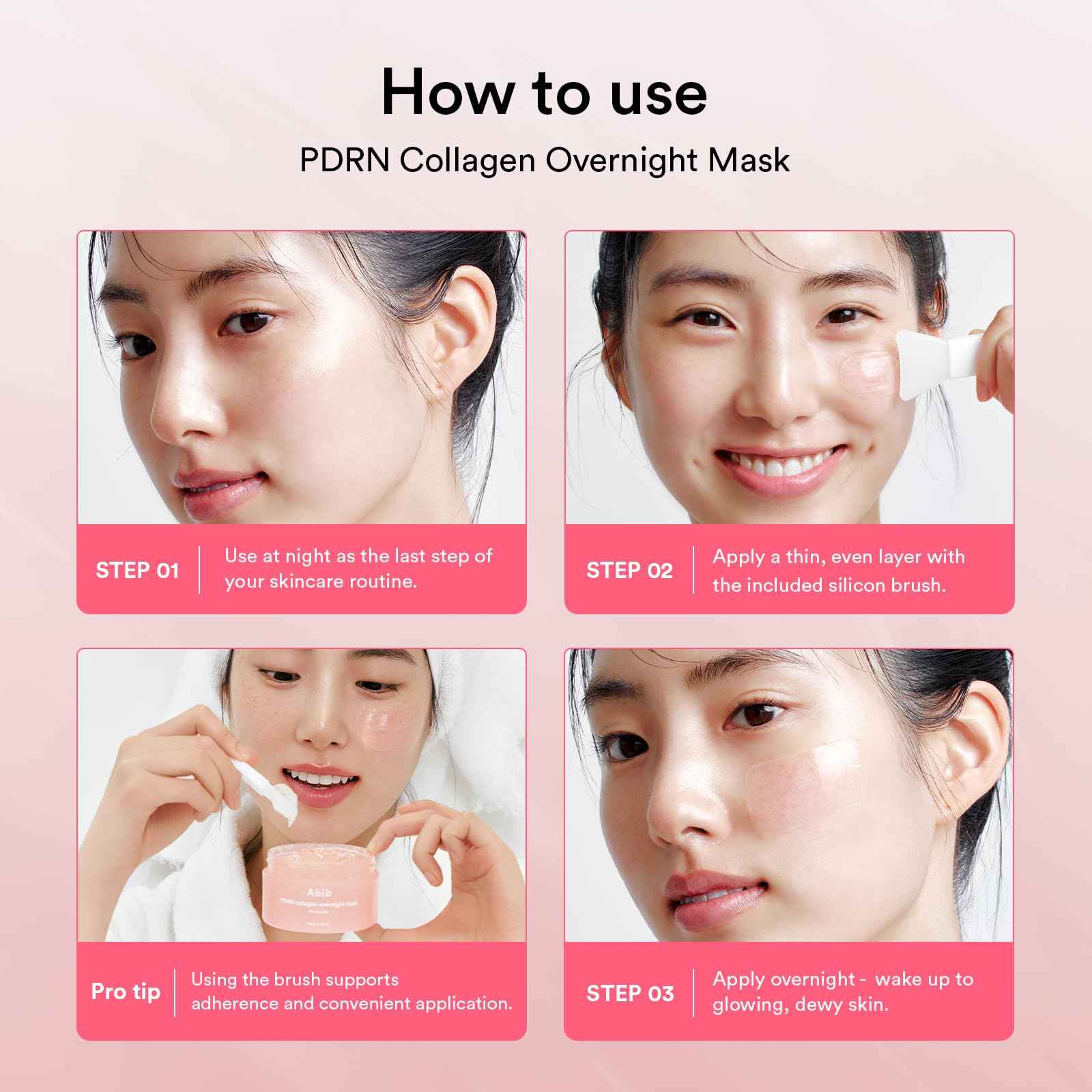 Abib Pink Me Up Pdrn 3 Step Glow Kit | Overnight Firming Jelly Mask, Korean Skincare Set for Glass Skin Routine