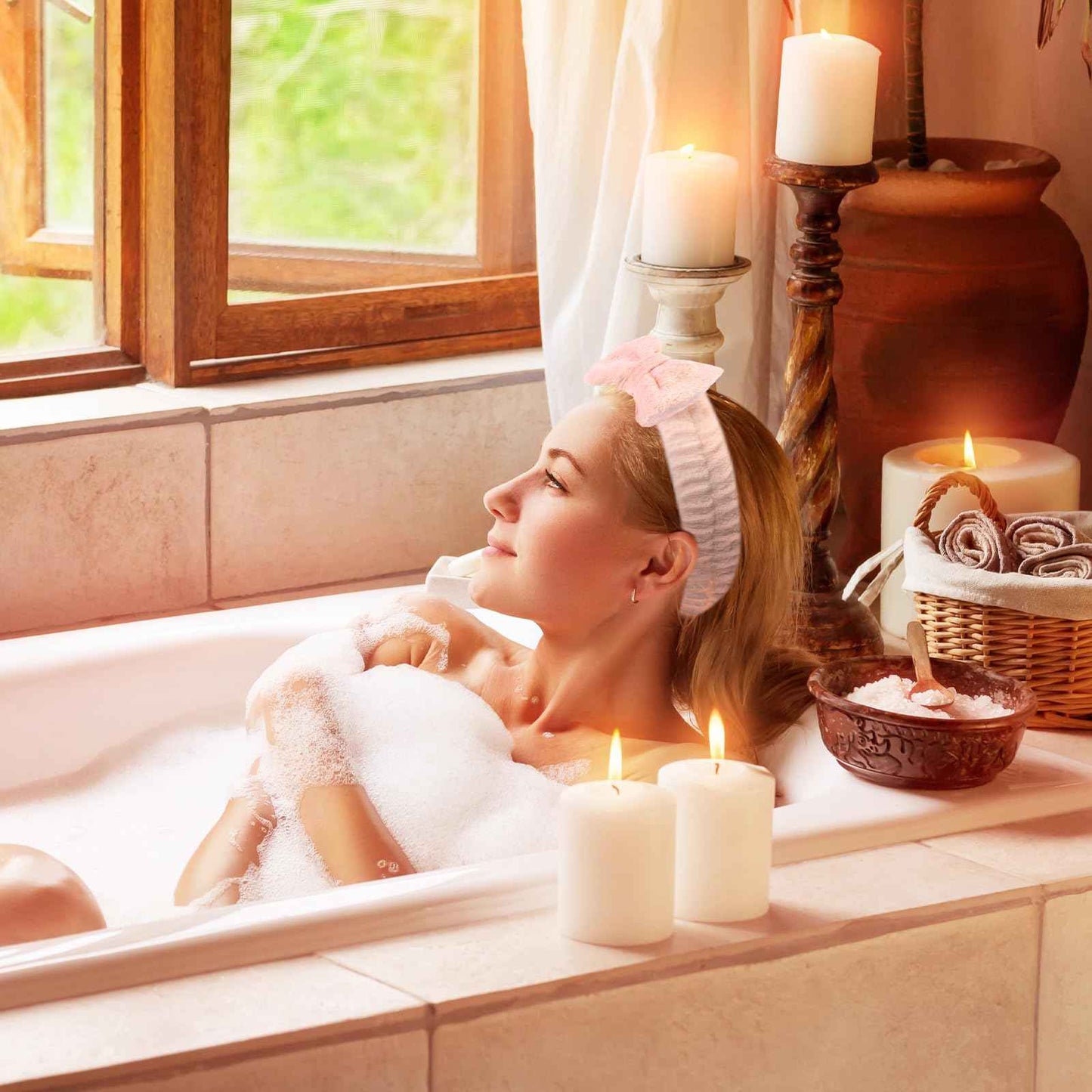 WILLBOND 48 Pieces Pastel Spa Headband Bulk Flannel Bow Hair Band Fluffy Plush Facial Makeup Headband for Women Washing Face Spa Shower Cleansing