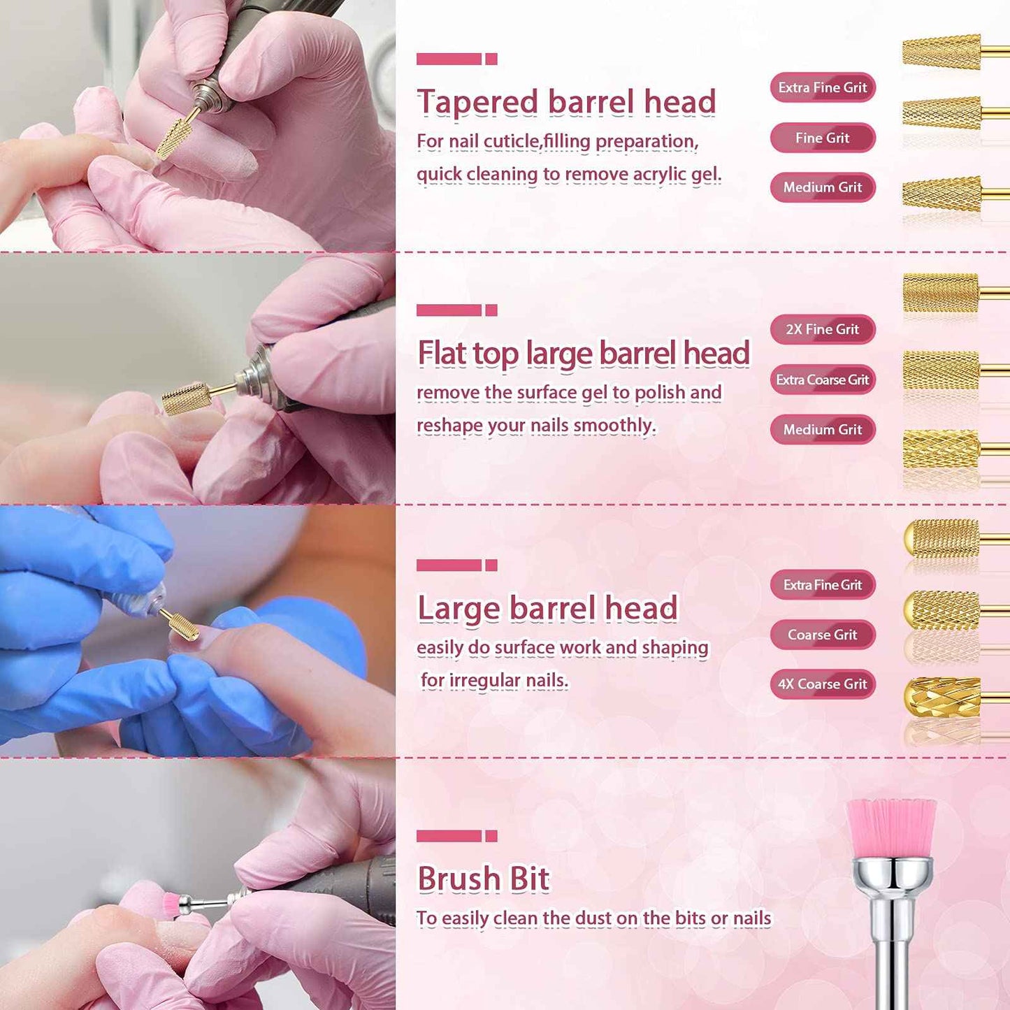 Honoson 10 Pcs Nail Drill Bits Set, 3/32 Inch Cuticle Tungsten Carbide Bits for Nail Tech, File Remove Acrylic Gel Polish, Manicure Pedicure Tools for Salon Home Supplies(Gold)