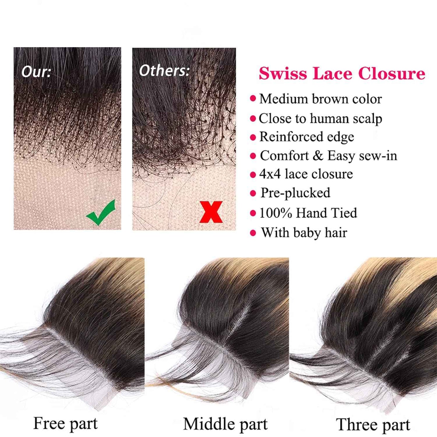 KAFEIER 1B27 Lace Front Body Wave Closure - 4X4 Preplucked Brazilian Human Hair Extensions With Bleached Knots - Ombre Wet and Wavy for Women - 18 Inch