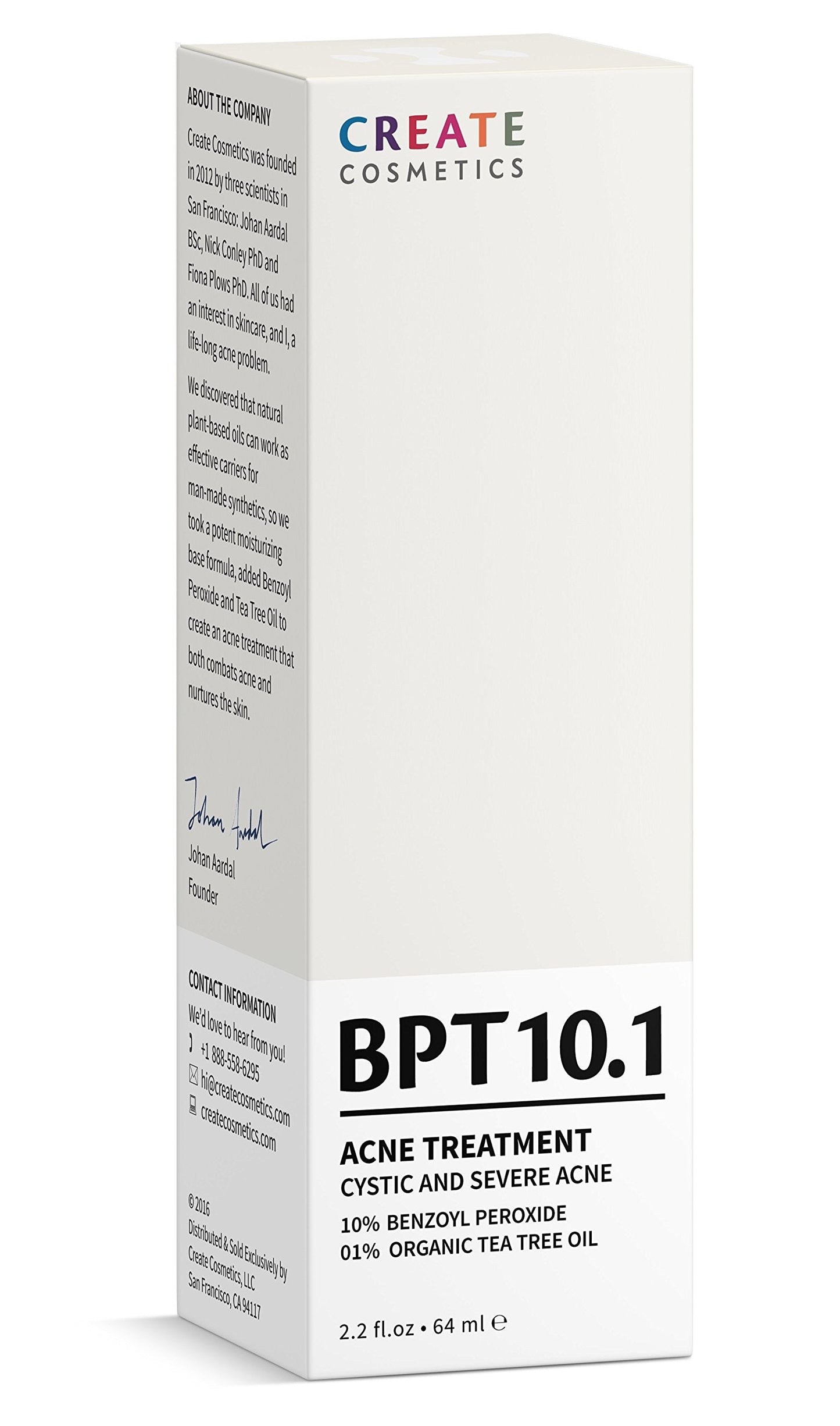 BPT10 Acne Treatment Moisturizer | 10% Benzoyl Peroxide 1% Tea Tree Oil | 55% Organic 89% Natural | Gentle Plant-based Vegan & Cruelty-free | 2.2 fl. oz