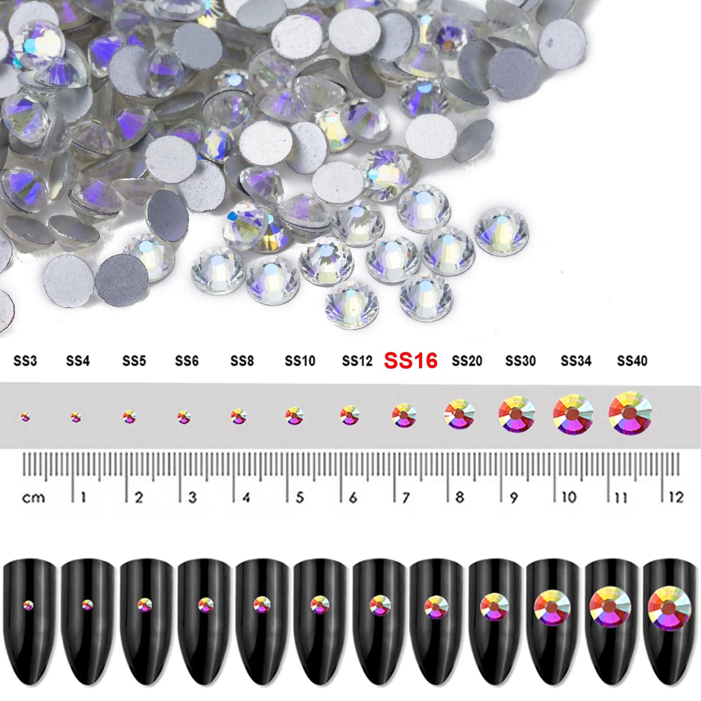 Dowarm 1440 Pieces SS16 Flatback Rhinestones, 4MM Flatback Crystal Rhinestones for Craft Nails Dance Costumes, Flat Back Nail Crystals, Non Hotfix Rhinestones (SS16 / 4MM, Blue Moonlight)