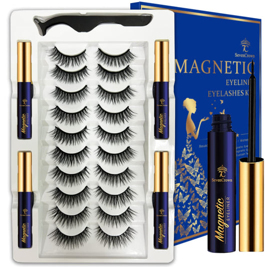 7C SevenCrown Magnetic Eyelashes,Magnetic Lashes ,10 Pairs Magnetic Lash Kit with Magnetic Liner,3D Natural Look,Reusable Cat-Eye Magnet False Eyelashes Cruelty Free.