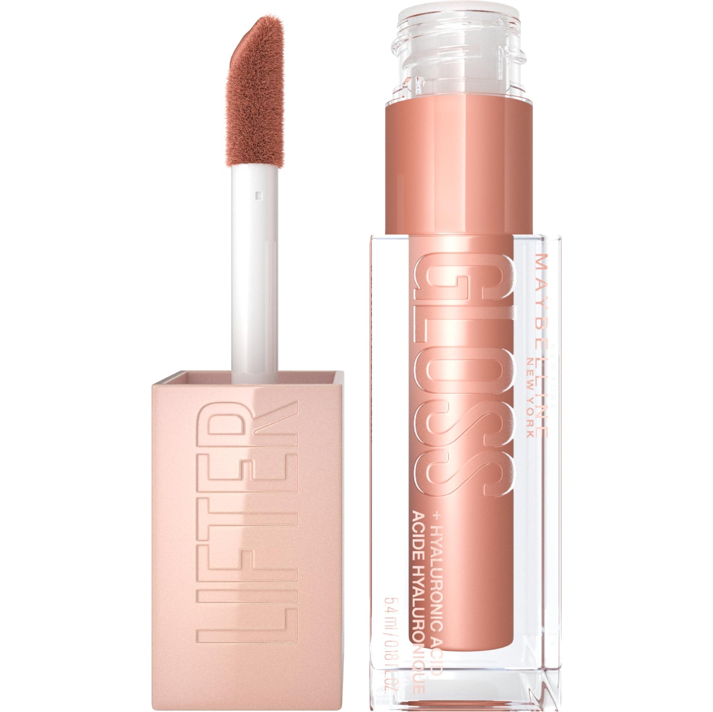 Maybelline Lifter Gloss, Hydrating Lip Gloss with Hyaluronic Acid, High Shine for Plumper Looking Lips, Stone, Rosey Neutral, 0.18 Ounce