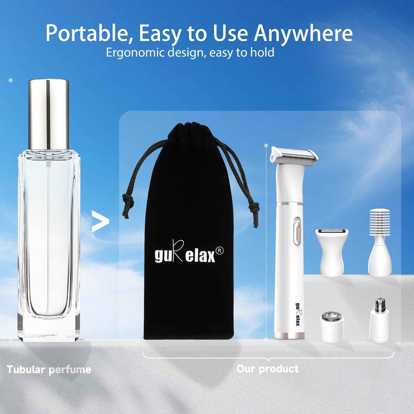 Gurelax Electric Body Hair Trimmer - Groin Trimmer for Men - Bikini Trimmer Women - 5-in-1 Lady Shaver Groomer, IPX7 Waterproof Razor Heads&USB Recharge with Travel Bag