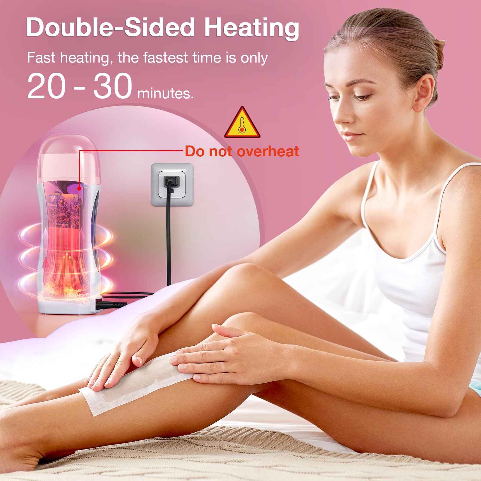 Vuteehy Roll on Wax Kit, Roll on Waxing Kit for Women, Waxing Kit at Home, Wax Roller Kit for All Skin Types Body Hair Removal, Sensitive Skin, Unisex, with 2 Soft Cartridges & 50 Pcs Strips