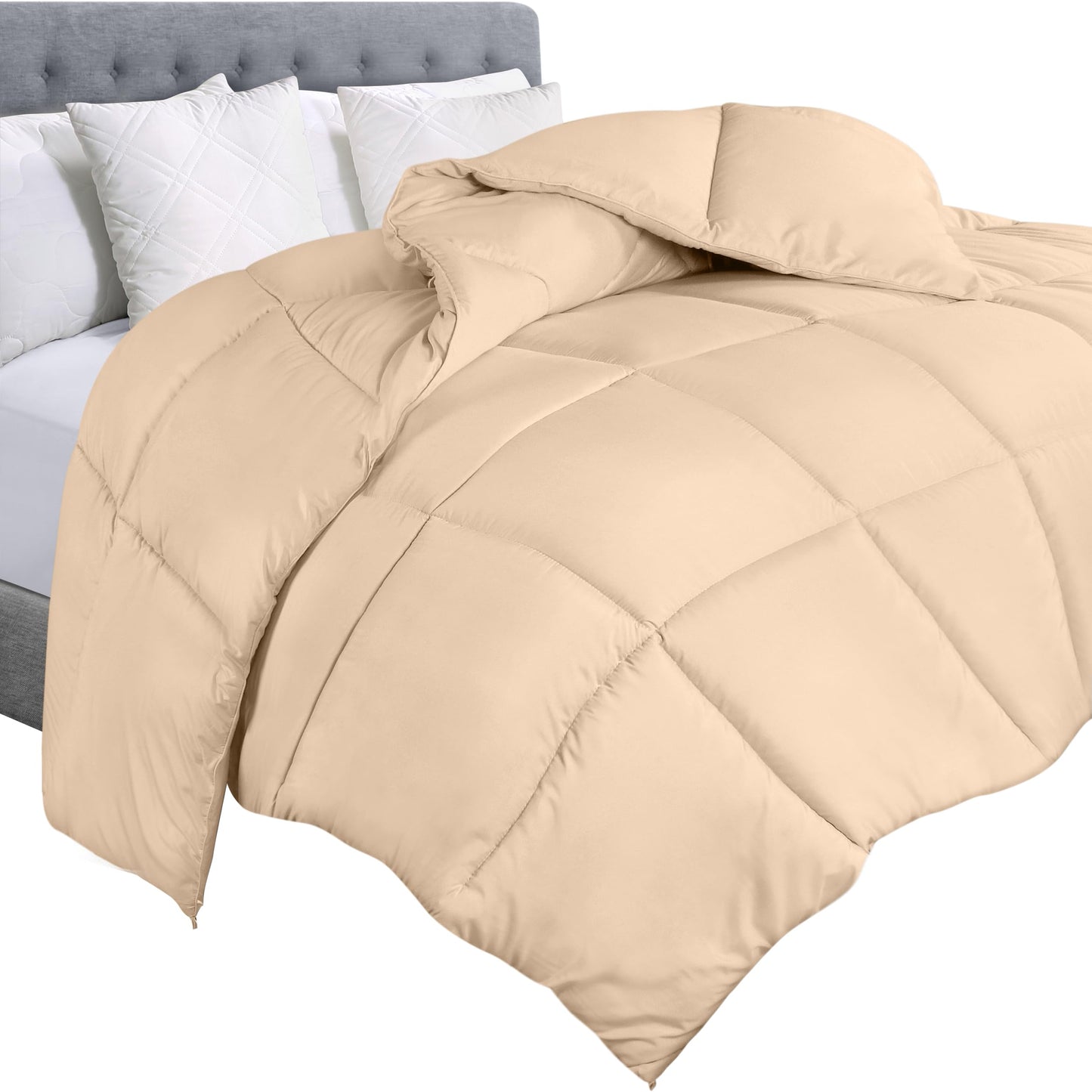 Utopia Bedding Comforter Duvet Insert, Quilted Comforter with Corner Tabs, Box Stitched Down Alternative Comforter King (Beige)