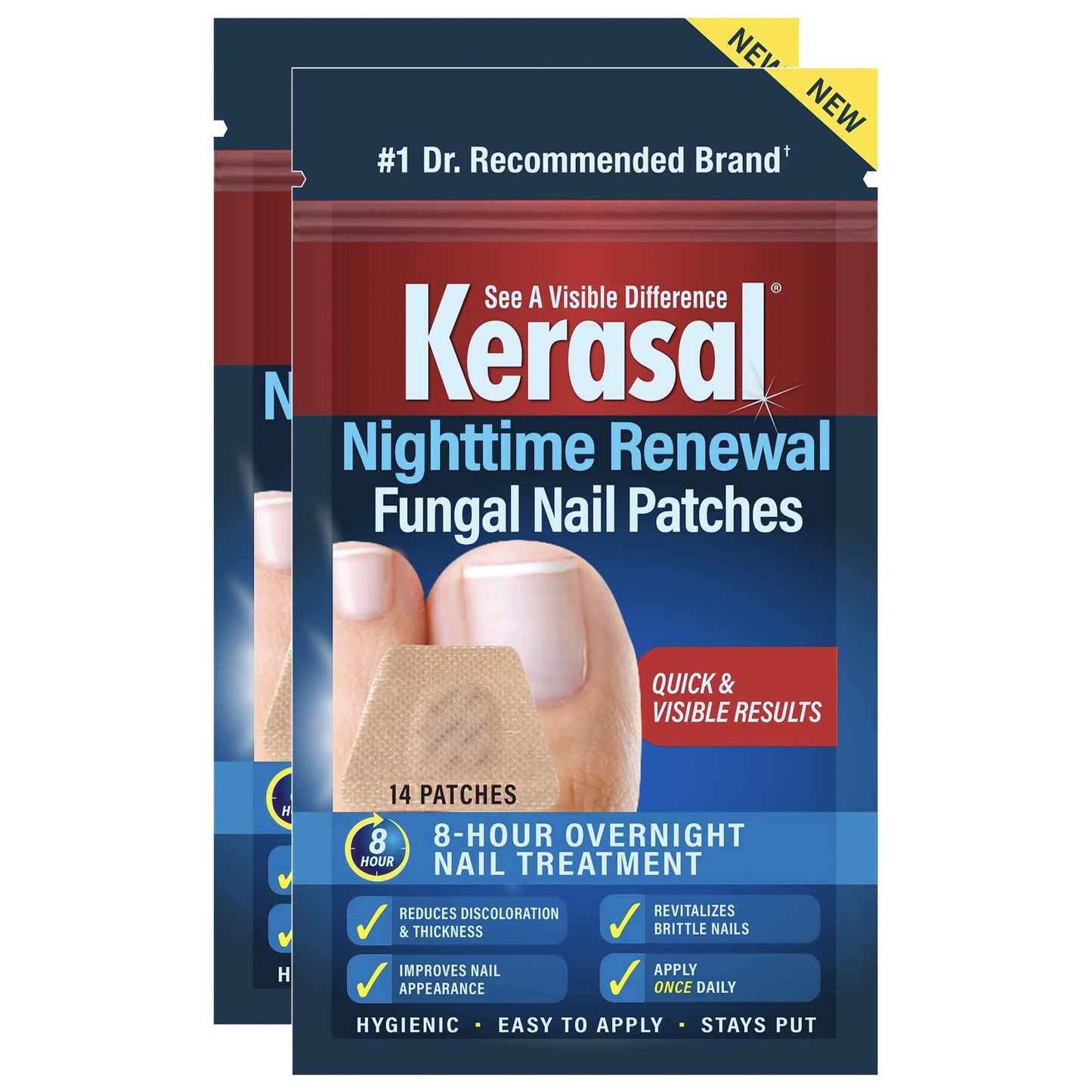 Kerasal Nighttime Renewal Fungal Nail Patches - 14 Patch Twin Pack - Overnight Nail Repair & Daily Defense Foot Wash Daily Cleanser for Feet, 12 Ounce