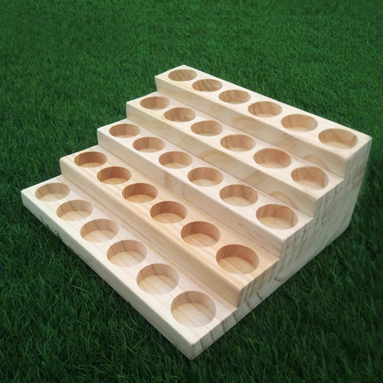 LONG TAO Wooden Essential Oil Display Stand 5 Tier Essential Oil Holder Solid Wood Essential Oil Rack 5 Layer 30-Bottle Essential Oil Display Stand Tabletop Oil Display Holder for 5-20ml Bottles