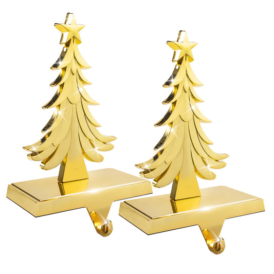 JUSTOTRY Christmas Decorations Stocking Holder for Mantel Set of 2 - Gold Tree Hook Xmas Accessories for Home Indoor Mantel Vintage Decor