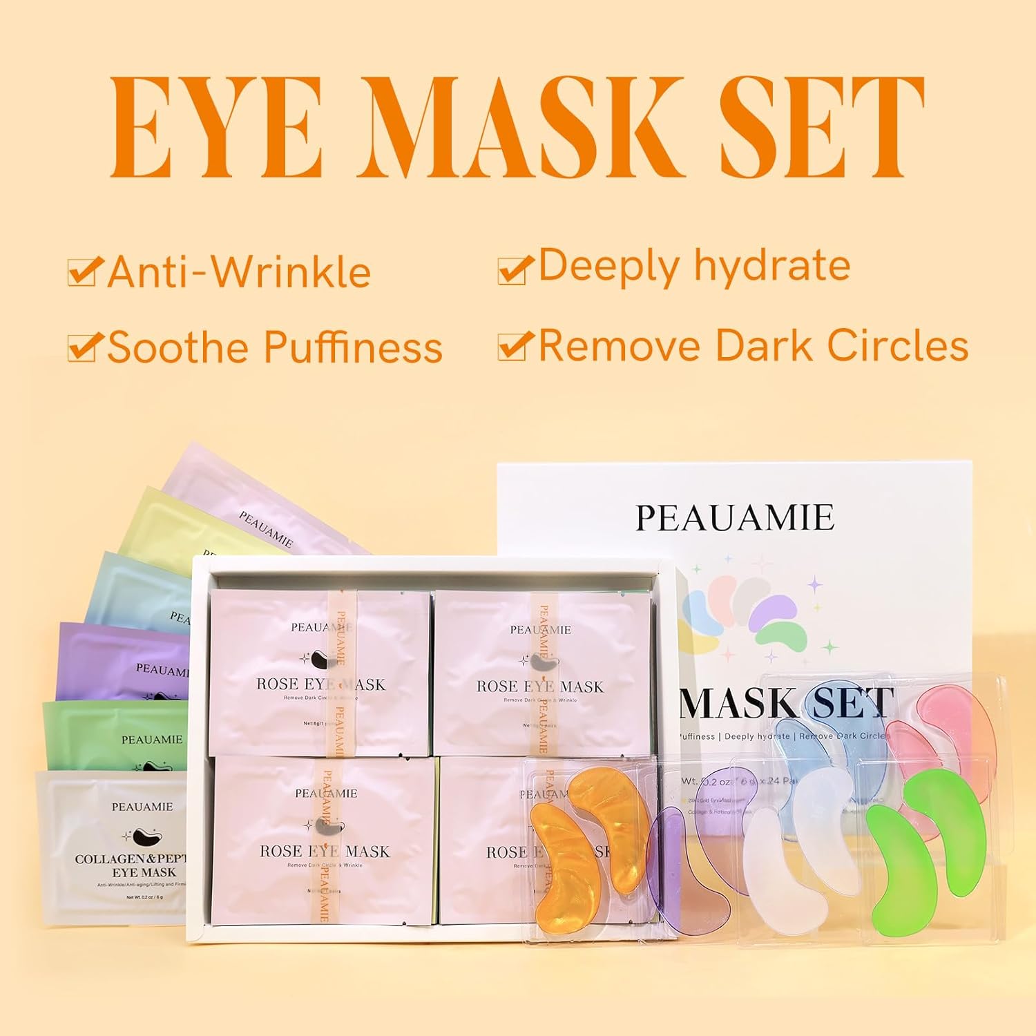 Under Eye Patches Gold and Hyaluronic Acid for puffy eyes,Rose Eye Masks for Dark Circles and Puffiness skin care Smooth Wrinkles products 30 Pairs