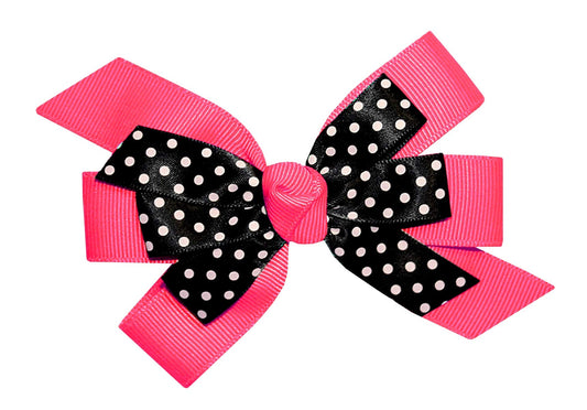 WD2U Girls 4.5" Black Dotted Grosgrain Boutique Hair Bow Alligator Clip (Neon Pink)