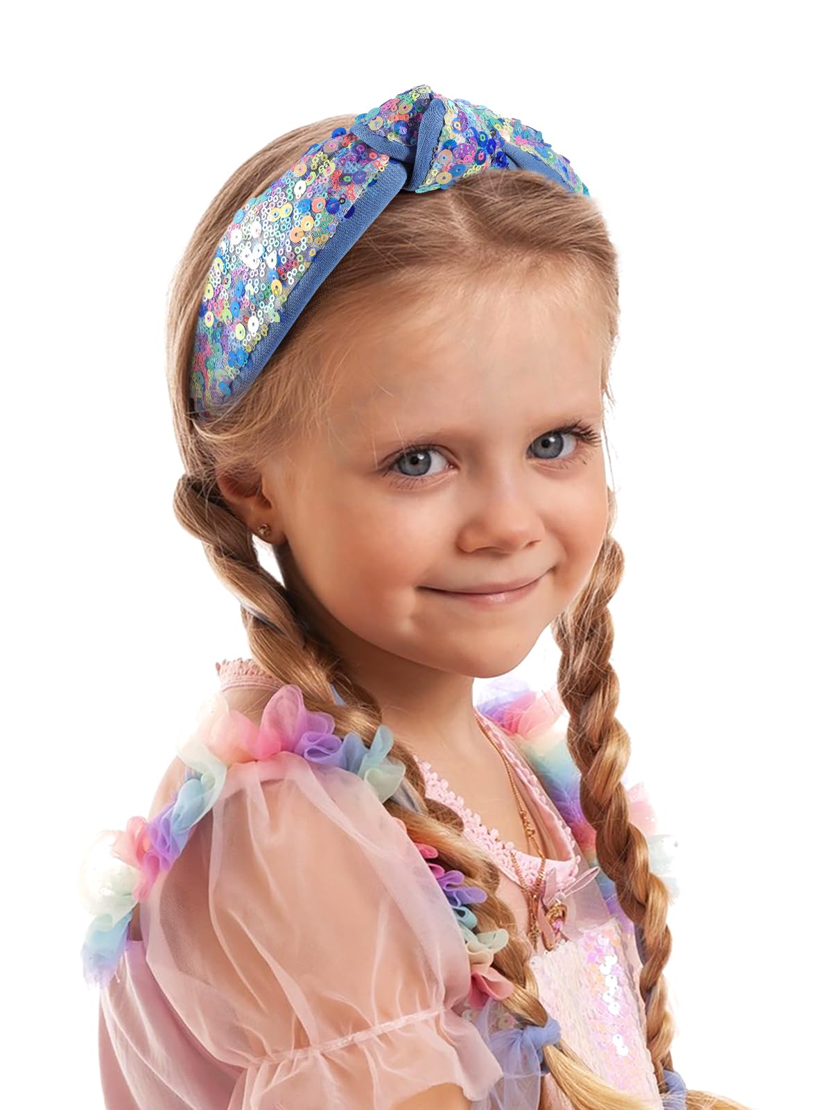 BAOPLAYKIDS Sequin Knotted Headbands for Girls Fashion Sparkly Pink HairBands Accessories for Kids Wide Hair Bands Cute Glitter Hair Hoop for Little Girl Costume Party Supplies