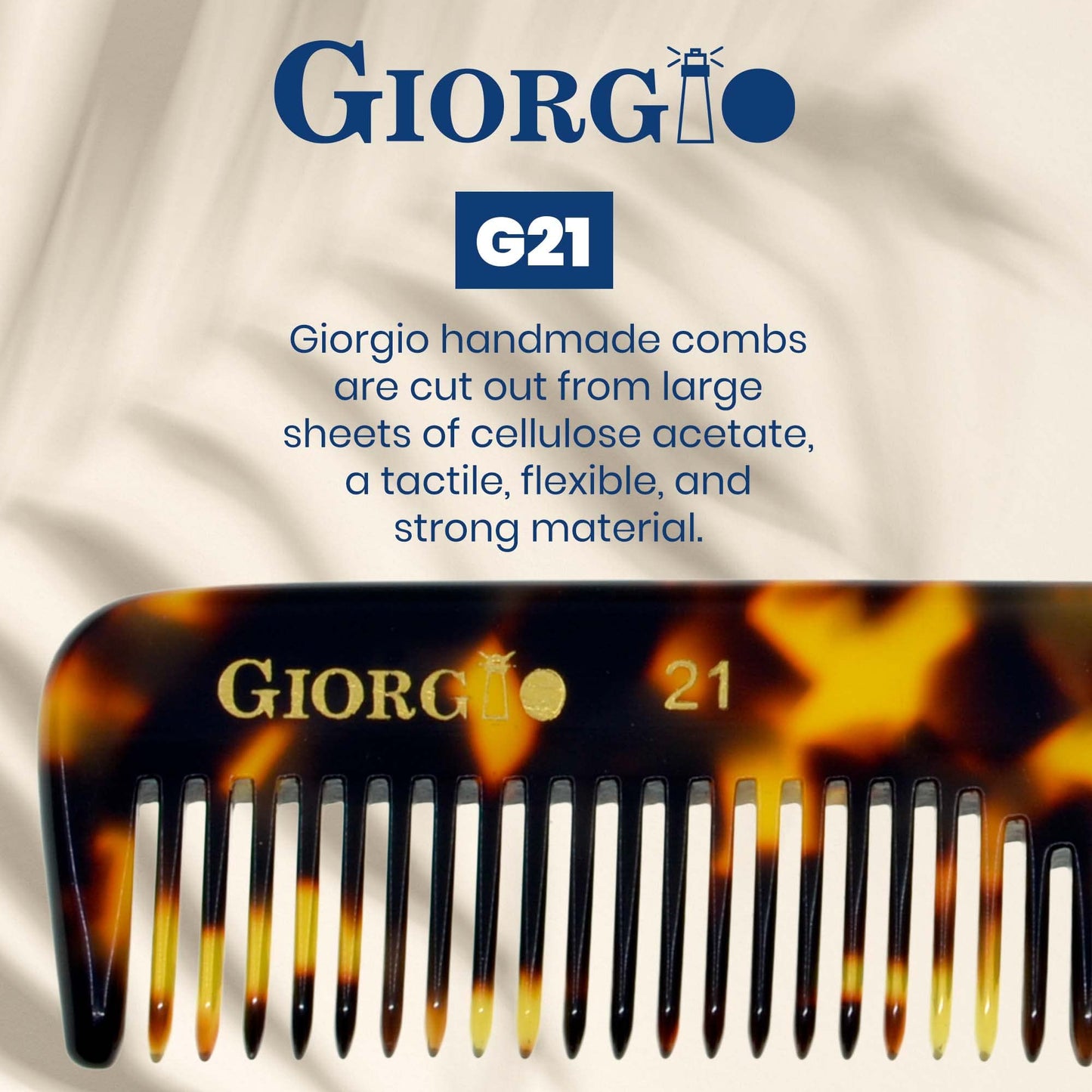 Giorgio G21 Fine and Wide Tooth Pocket Comb - Handmade Styling and Grooming Comb for Hair, Beard, Mustache for Men and Women - Saw Cut, Polished Travel Comb