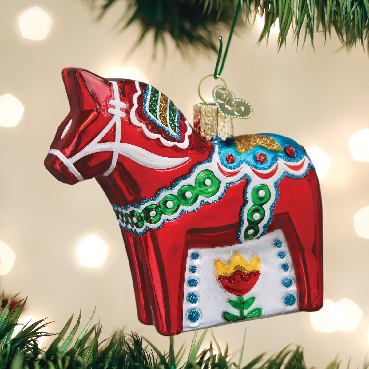 Old World Christmas Swedish Dala Horse Glass Blown Ornaments for Christmas Tree