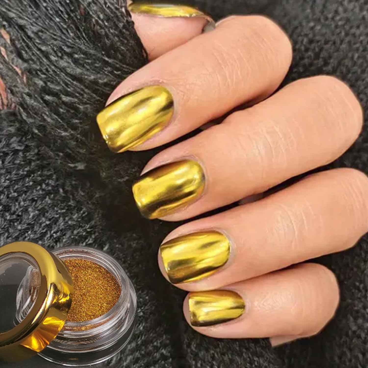 Mirror Chrome Powder Kit Holographic Metallic Gold Chrome Powder for Nails Dust Sequins UV Gel Pigment Decoration Gold Chrome Nail Powder Kit Yellow