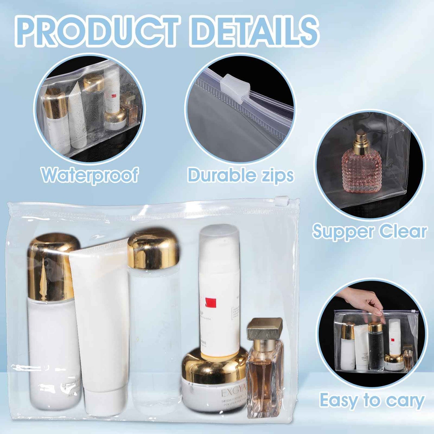 30 PCS Small Clear Makeup Bag, Mini PVC Waterproof Cosmetic Organizer Bags Portable Swimsuit Storage Bag Clear Organizer Pouches with Zipper for Women Men Travel Toiletry Vacation, 9.8" x 7.5"