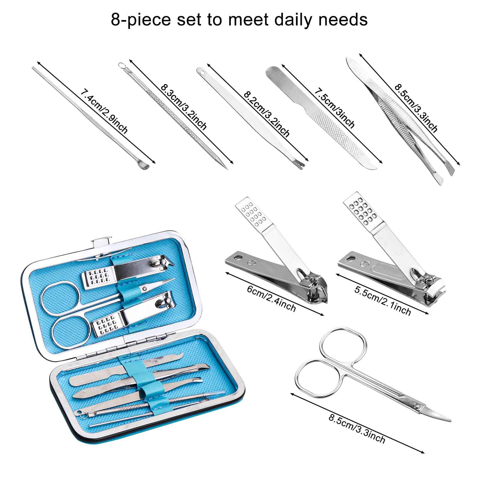 Manicure Set Bulk, Nail Clippers Kit Stainless Steel Fingernail Clippers Set, Sturdy Nail Tip Cutter Trimmers Professional Grooming Toenail Clippers Personal Pedicure Kits Gift (24 Pack 8 in 1)