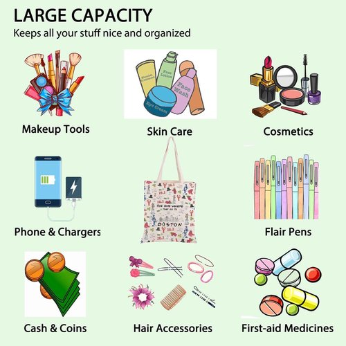 Boston Trip Makeup Bag Boston Souvenir Gift Boston Travel Bag Boston Housewarming Gift Boston Vocation Gifts Massachusetts Gift (Boston tote)