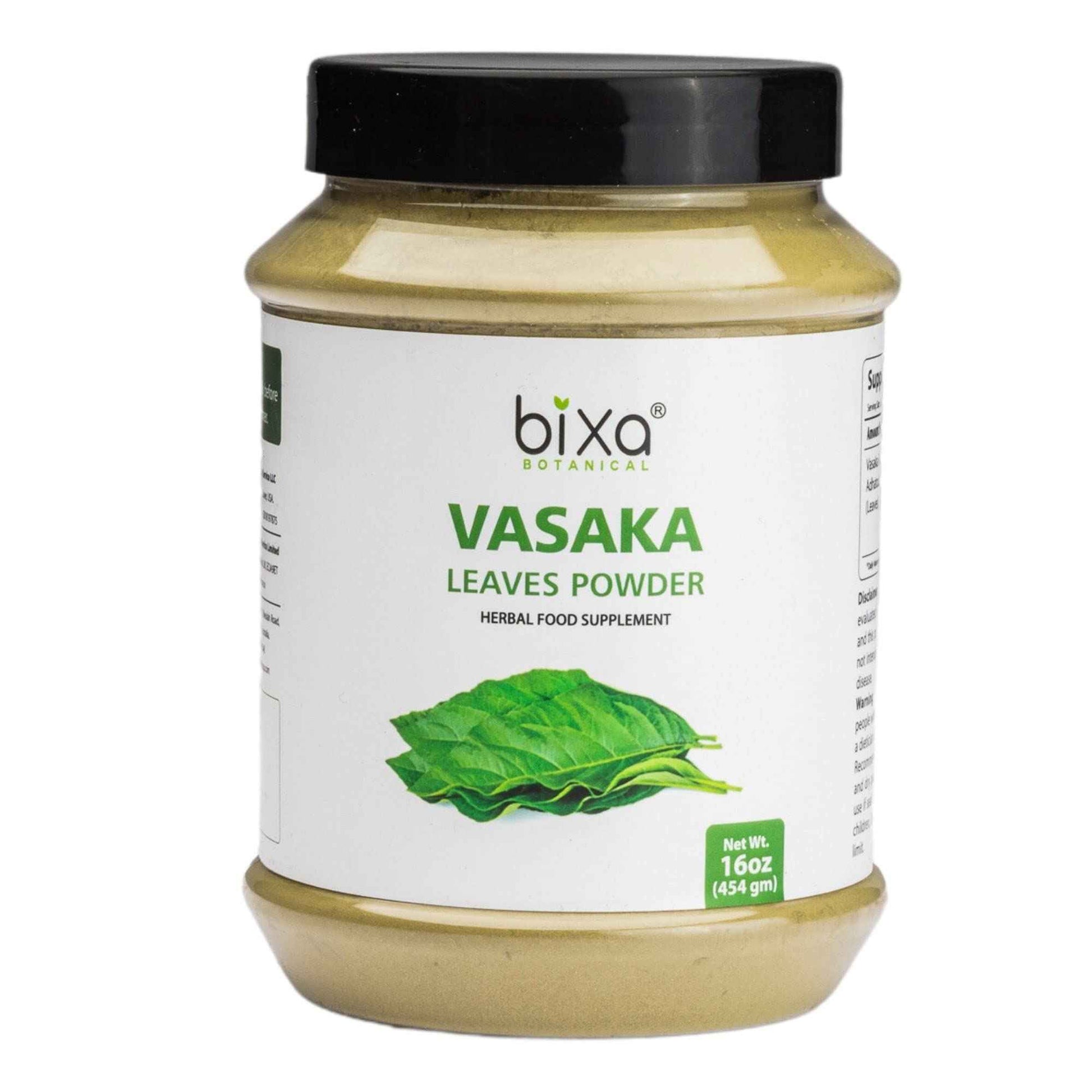 bixa BOTANICAL Vasaka Leaf Powder | Adhatoda vasaka | 1 Pound / 16 OZ | Ayurvedic Herbal Supplement to Reduce Extra Pitta (Heat) from Body | Gluten Free, Non-GMO, Steam Treated, Vegan, 100% Pure.