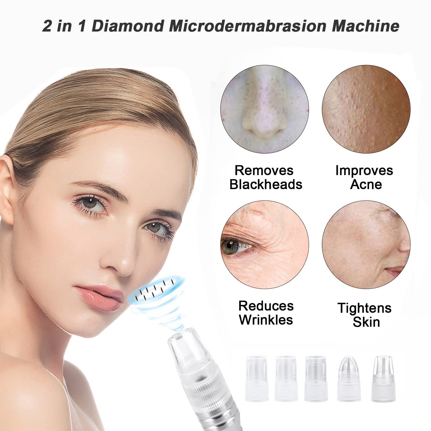 3 in 1 Pink Diamond Dermabrasion Machine Professional Pore Vacuum for Skin Toning Black Head Removal Cleaner with 0-70 cmHg Suction Power Facial Treatment Machine for Home Use