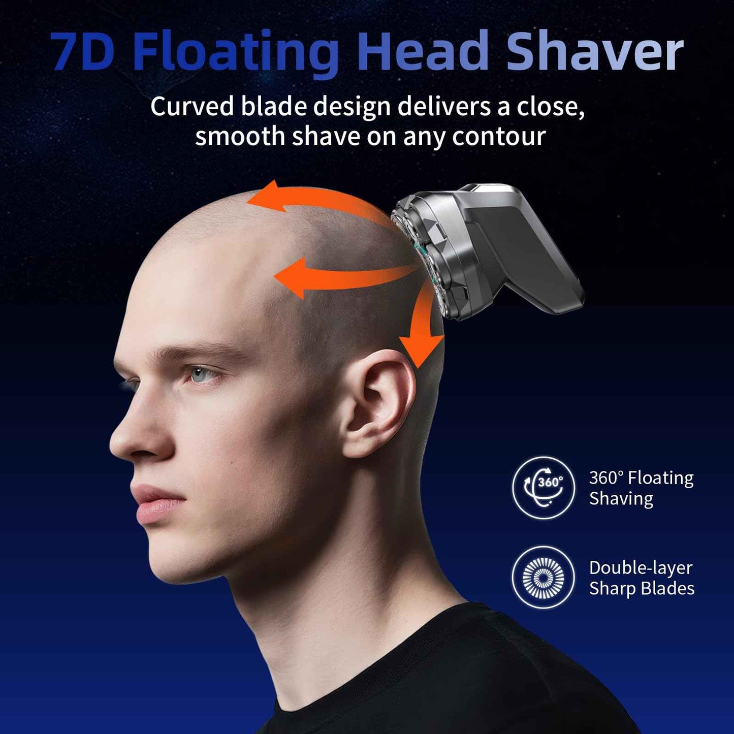 7D Head Shavers for Bald Men - kensen Dual Speed Electric Head Hair Shaver, Long Battery Life Electric Razor IPX6 Waterproof Wet/Dry Shaving LED Display Rechargeable Bald Head Shavers for Men