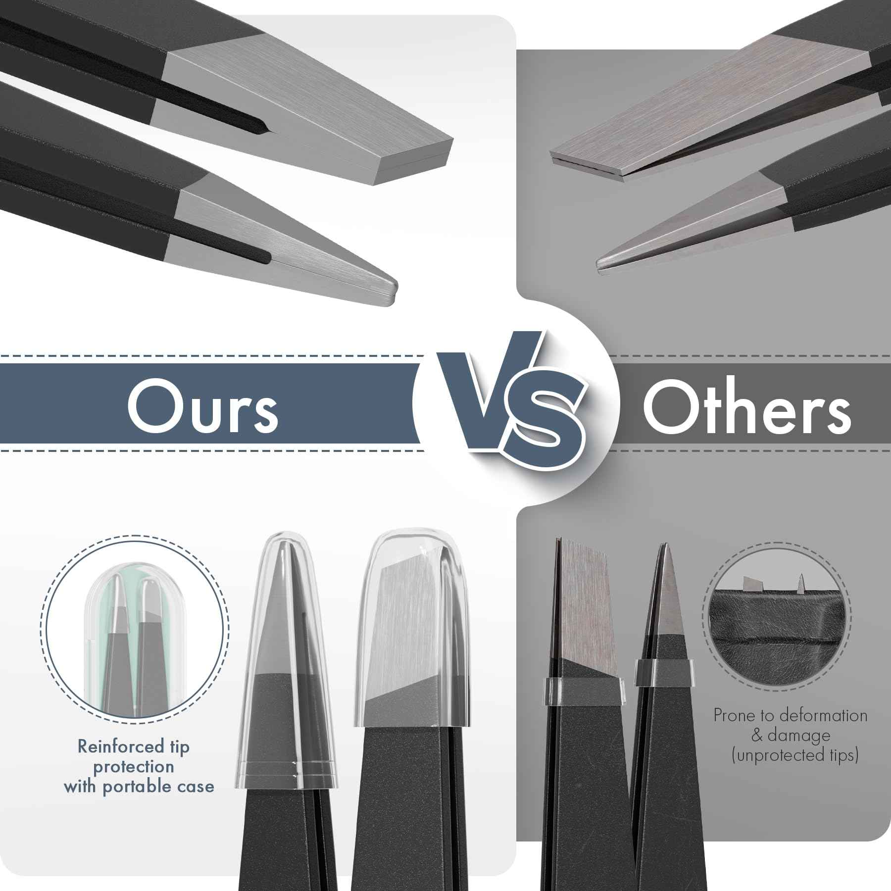 EZ2LIVE Tweezers for Women Facial Hair, Slant & Point Tip 2 Pack Eyebrow Tweezers for Men, Professional Tweezer Set Stainless Steel Precision Tweezers for Eyebrows, Splinter, Ingrown Hair Removal