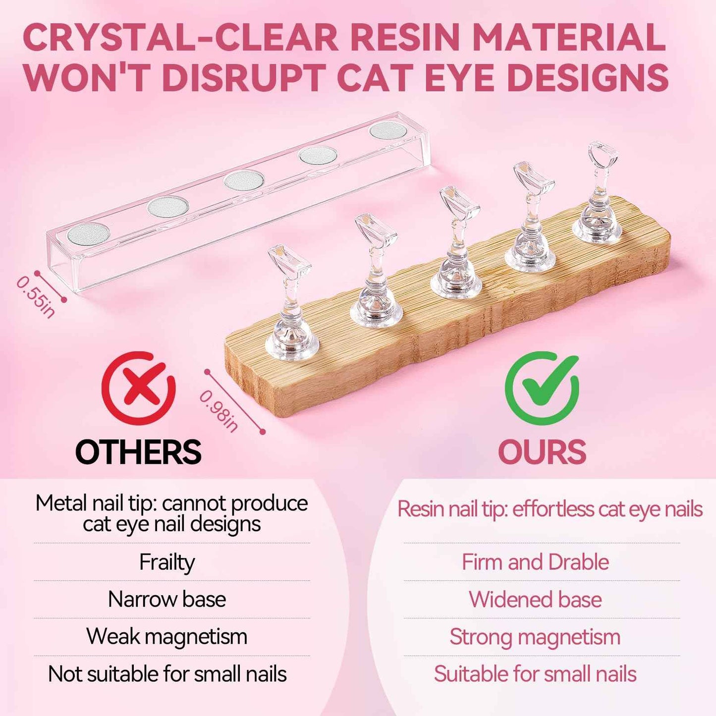 ESUOHYM Nail Stand for Press On Nails Art Display Practice 2 Sets, 1 Heart Shaped Acrylic Magnetic Nail Stands, Fake Nail Holder Tips With 200 PCS Double-Sided Tape, Nail Kit Home DIY Salon Supplies