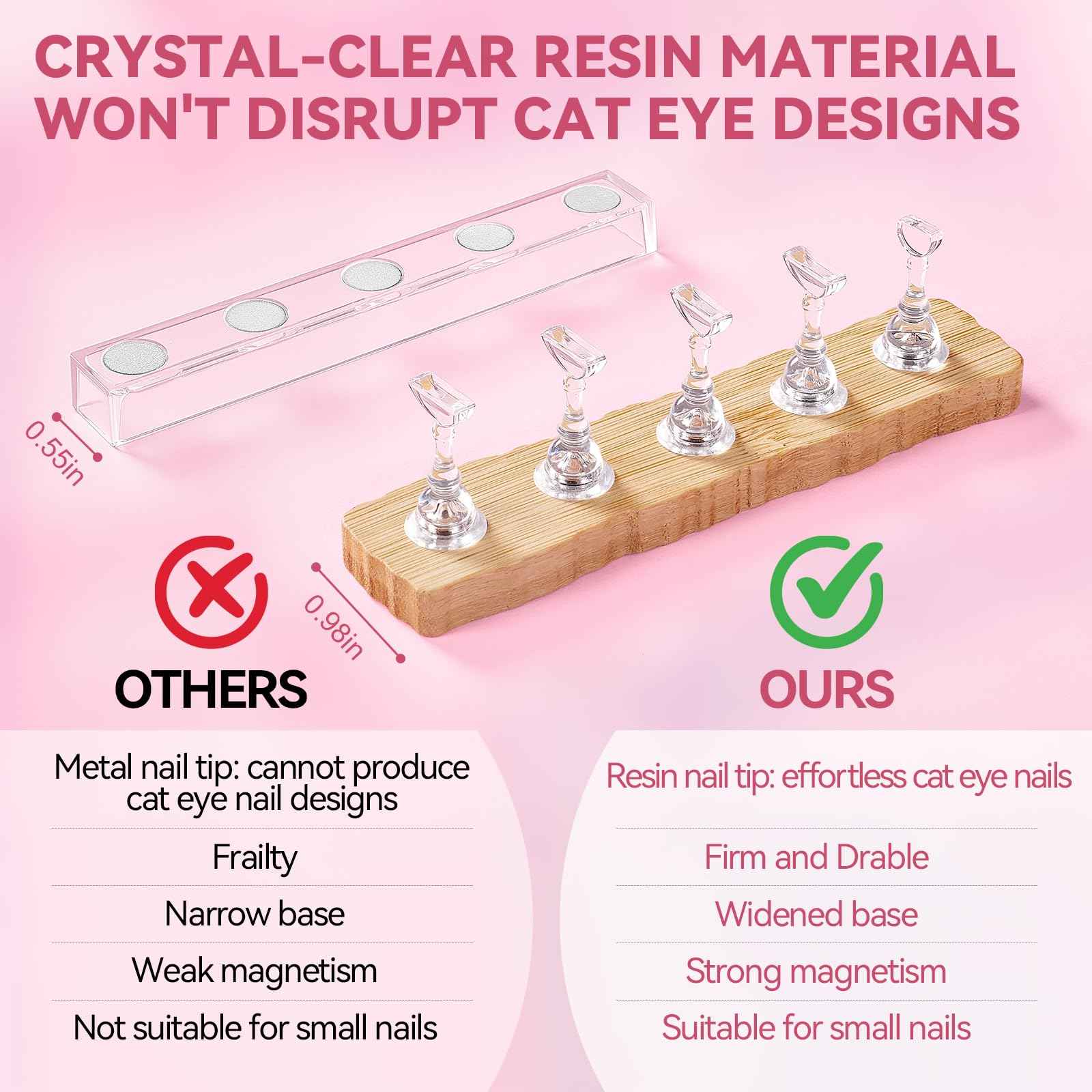 ESUOHYM Nail Stand for Press On Nails Art Display Practice 2 Sets, 1 Heart Shaped Acrylic Magnetic Nail Stands, Fake Nail Holder Tips With 200 PCS Double-Sided Tape, Nail Kit Home DIY Salon Supplies