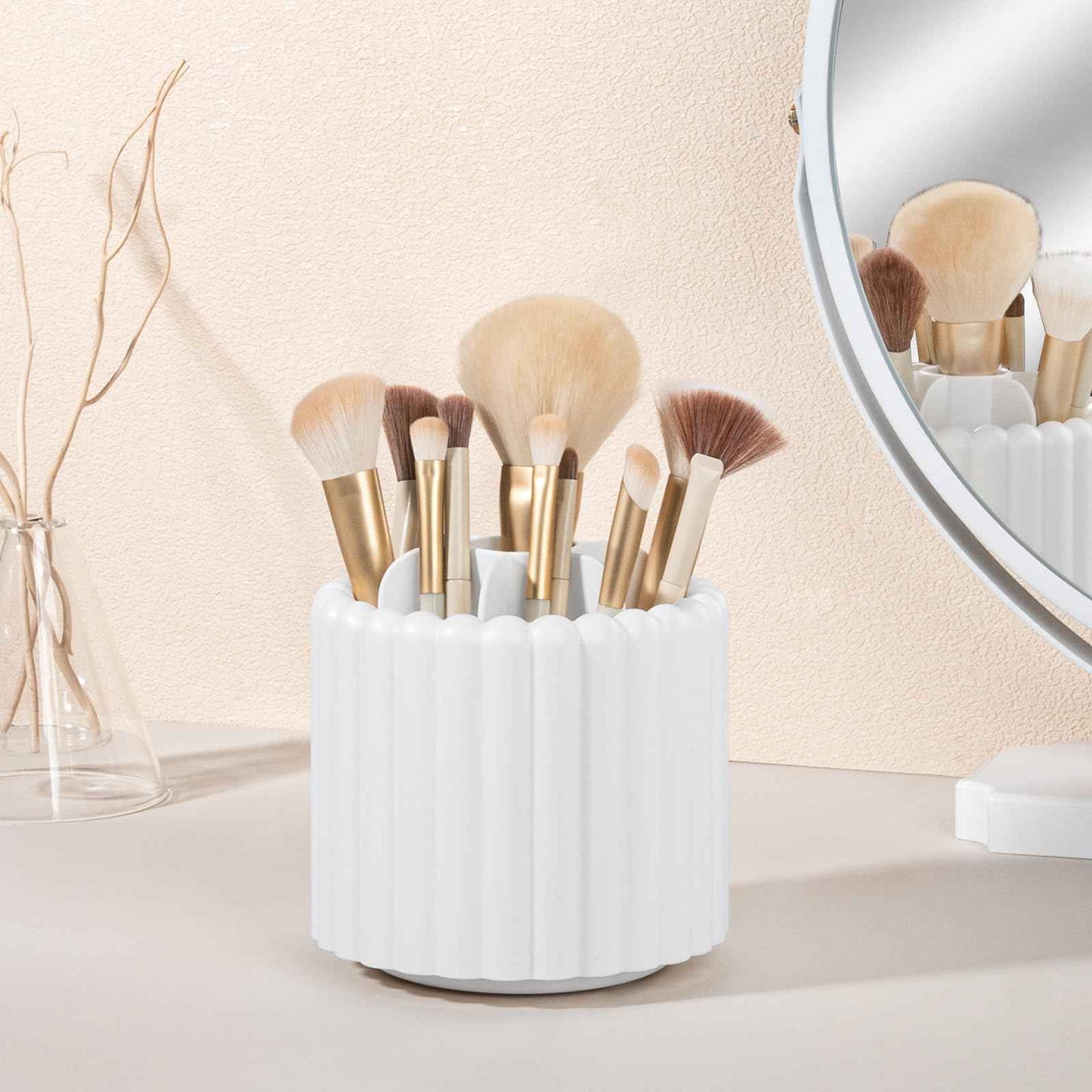 Anyoifax 360 Rotating Makeup Brush Holder 7 Slots Make Up Brush Organizer Removable Spinning Cosmetic Brushes Storage Pen Holder for Vanity, Dresser, Desk, White