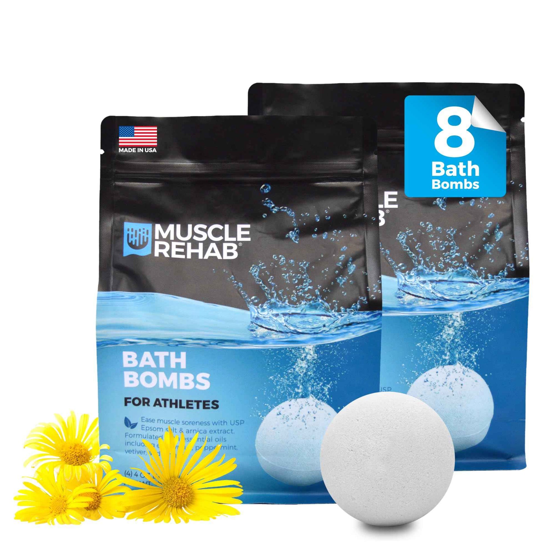 Muscle Rehab Magnesium Epsom Salt Bath Bombs - Fast-Absorbing Muscle Soak for Post-Workout Recovery - Bath Bombs for Sore Muscles and Pain- Tranquil Foot Soak Bombs - Athletic Recovery Bath - 2 Packs