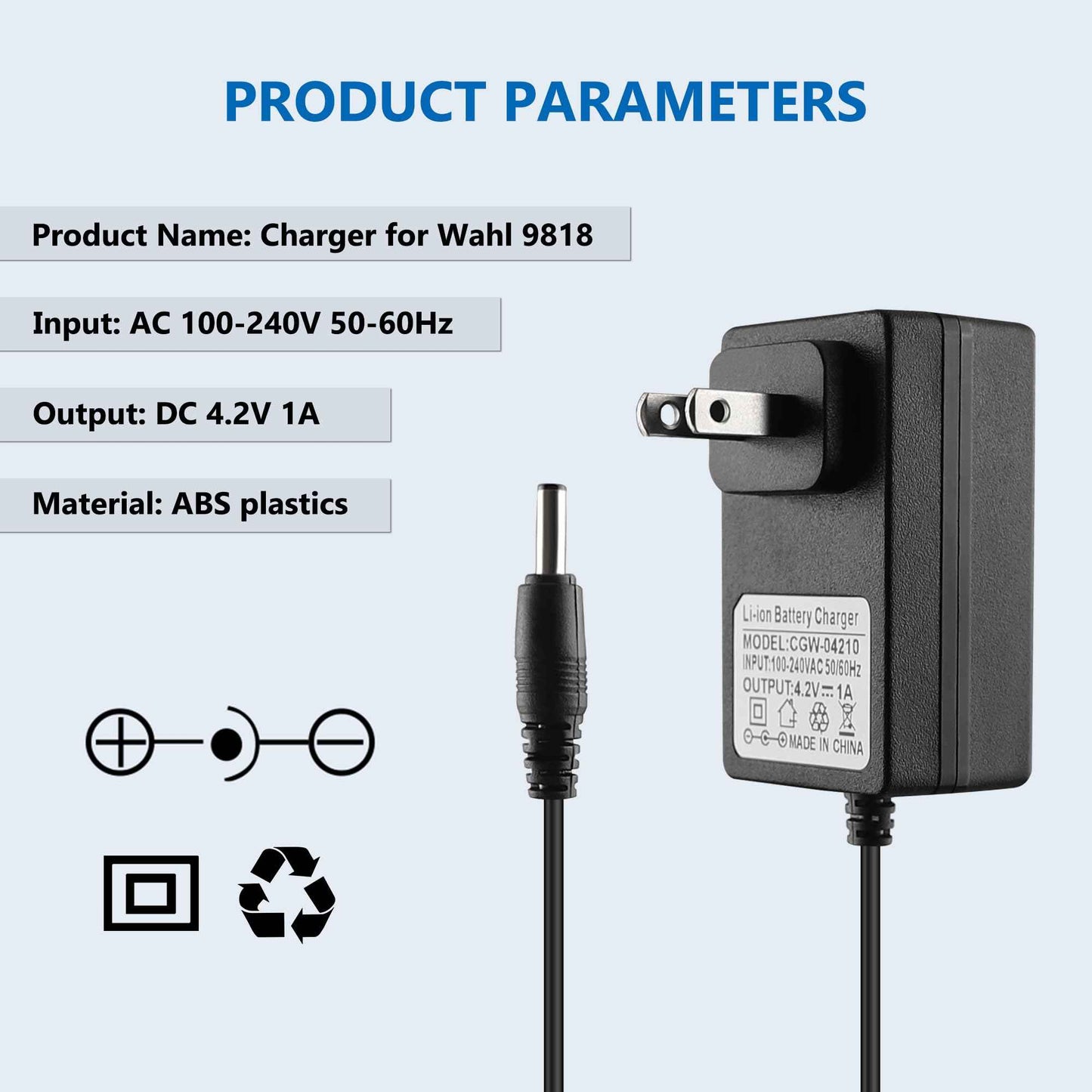 FNKTQL 4.2V Charger for Wahl Trimmer 9818 9818L 9888L 9916D 9918D Groomer Clipper 9854-600 9855 79600-2101 S004mu0400090, Replacement Wahl Shaver Trimmer Power Cord with Cleaning Brush