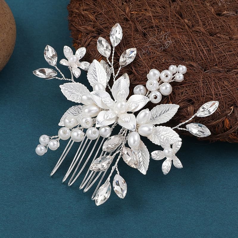 VMila Wedding Pearl Hair Comb Wedding Hair Comb Bridal Hair Accessories Pearl Flower Hair Accessories For Women Girls Wedding Hair Accessories (Silver Small Comb Flower)