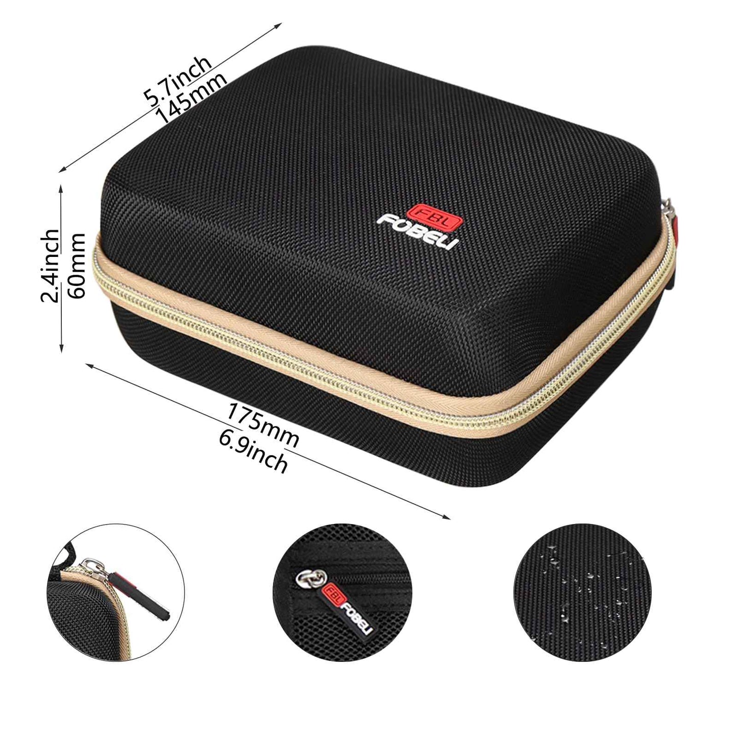 FBLFOBELI EVA Hard Storage Case for Ufree/for Brightup FK-8788T/ for Wahl 9916-817V Electric Razor Foil Shavers for Men, Hair Beard Trimmer Grooming Shaving Kit Storage Holder (Black+Gold Zipper)