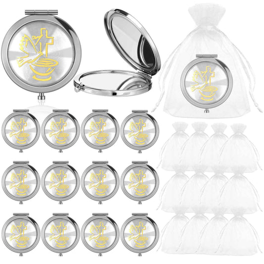 Yerliker 12 Pcs Baptism Compact Mirror Favor Bautizo Recuerdos First Communion Come with Organza Bags Bautizo Recuerdos Holy Spirit Dove Design Compact Mirror Christening Religious Gift for Guest