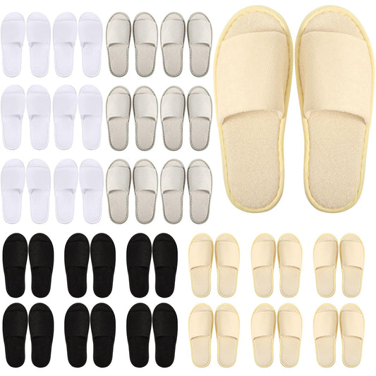 24 Pairs Spa Disposable Slippers Open Toe Non Slip Slippers for Women Men Guests Hotels Home Party Housewarming(Black, White, Khaki, Light Gray)