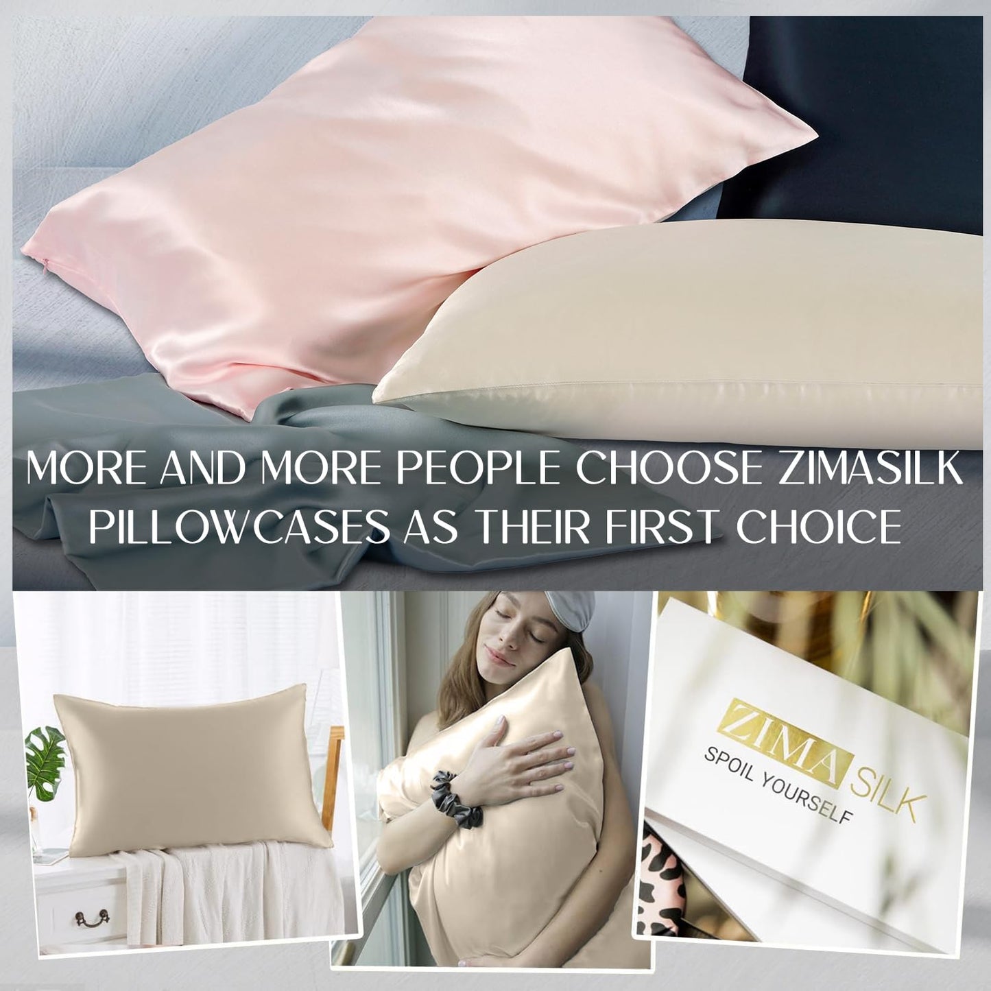 ZIMASILK 100% Pure Mulberry Silk Pillowcase 2 Pack, Soft and Smooth,Both Sides Premium Grade 6A Silk,600 Thread Count,with Hidden Zipper (Queen 20''x30'',Beige)