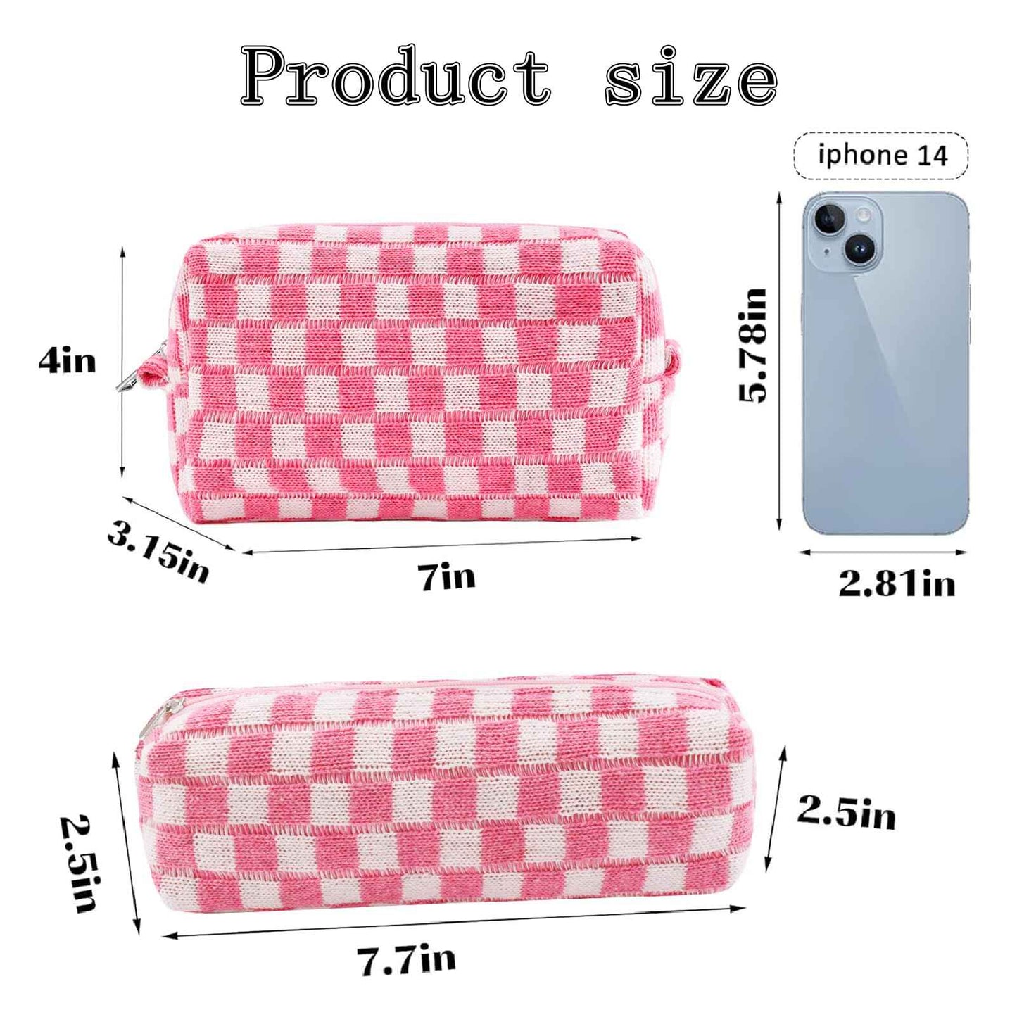 ZLFSRQ 2Pcs Checkered Pencil Case Cute Pencil Pouch for Teens Pink Checkered Makeup Bag Travel Cosmetic Bag Set Cute Preppy Makeup Pouch for Purse Portable Zippered Skincare Toiletry Bags Organizer