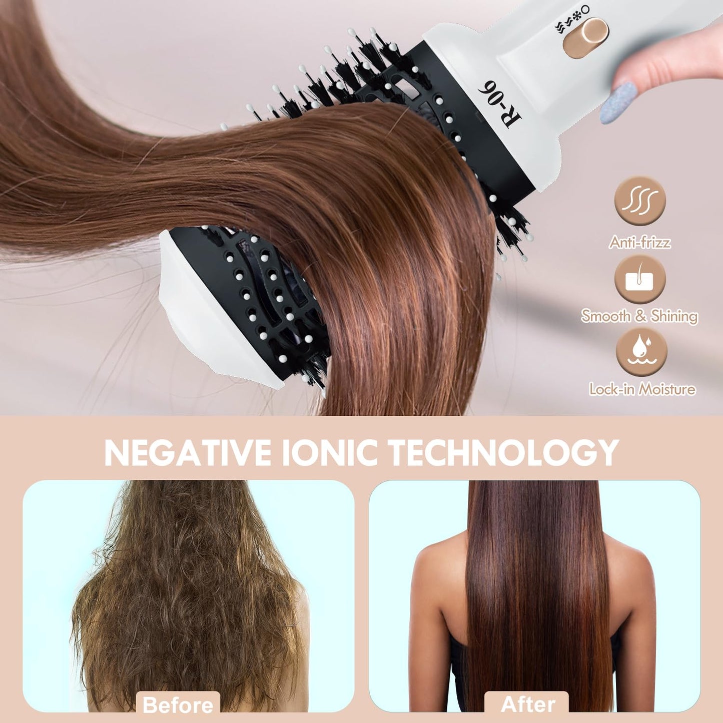 Lopeie Hair Dryer Brush Blow Dryer Brush in One, 4 in 1 Hair Dryer and Styler Volumizer with Oval Barrel, Professional Salon Hot Air Brush for All Hair Types, Bright White