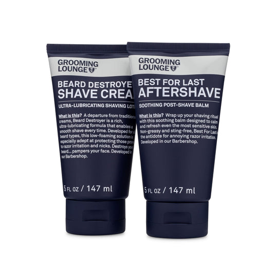 Grooming Lounge Beard Destroyer Shave Cream - Moisturizing, Bump and Razor Burn Free Shaving Solution for Men - Low Foam Lather Formula for a Smooth, Easy Glide Shave (2, Shave Cream + Aftershave)