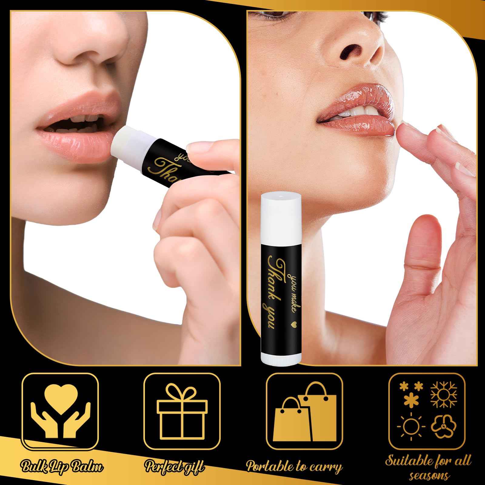 Sacubee 30 Pack Christmas Employee Appreciation Gift Lip Balms Bulk Staff Teacher Team Volunteer Thank You Gift Thanksgiving Christmas Appreciation Party Favor for Women Men(Cool,Black Gold)