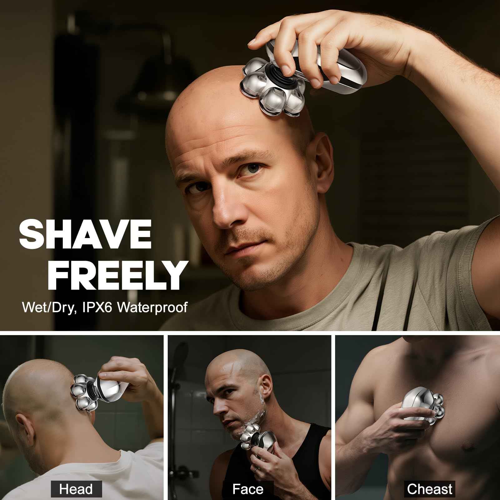 Head Shaver for Bald Men, Coklean 1400mAh Detachable Electric Shavers Rechargeable Rotary Shaver with LED Display & 8500RPM Motor IPX6 Waterproof Dry/Wet Electric Razor, Gift for Dad Husband