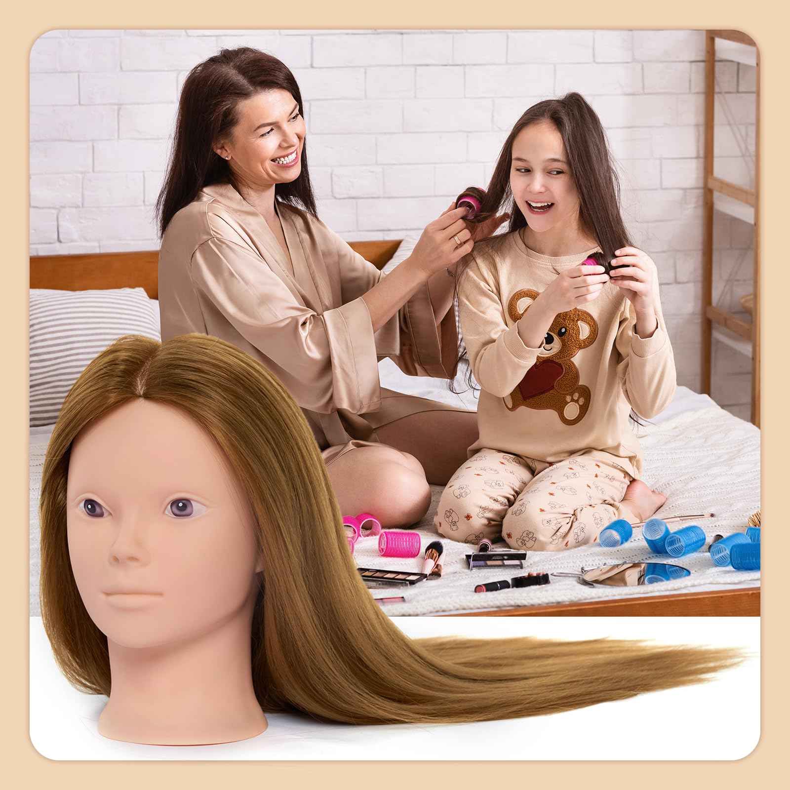 Mannequin Head with 80% Real Human Hair, 28“ Make up Cosmetology Manikin Practice Head with Hair,Braiding Hairdressing Doll Head with Table Clamp + DIY Hair Styling Set Suitable for Hair Extensions