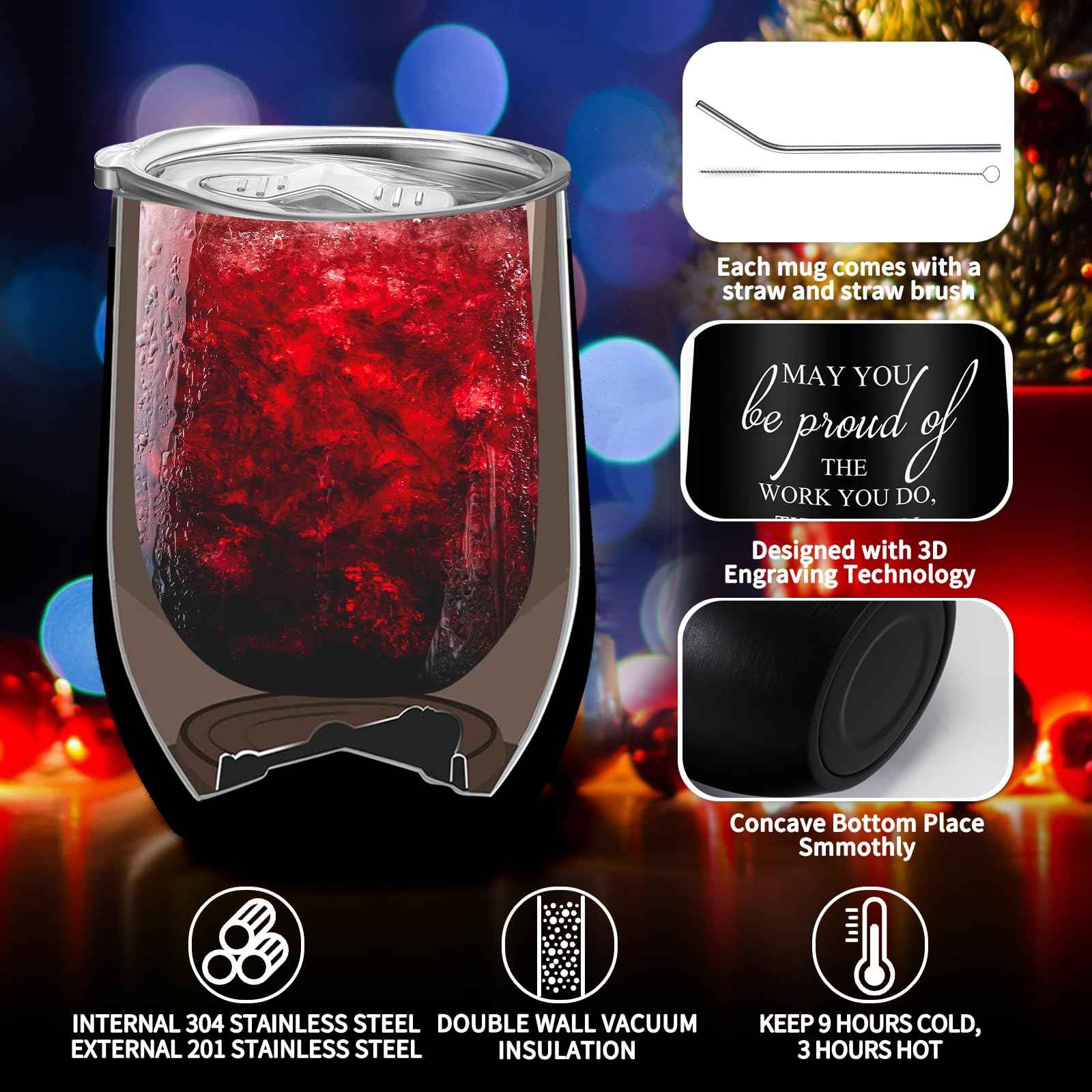 Dandat Set of 3 Thank You Gift for Men Christmas Leather Toiletry Bag May You Be Proud of The Work Sign 12oz Stainless Steel Tumbler with Inspirational Keychain for Men Teacher Male Staff(Black)