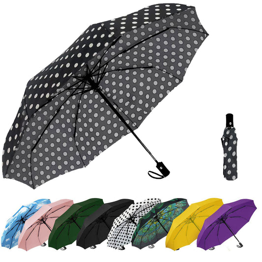 SIEPASA Windproof Travel Compact Umbrella-Automatic Umbrellas for Rain-Compact Folding Umbrella, Travel Umbrella Compact Umbrella.(Black Polka Dots)