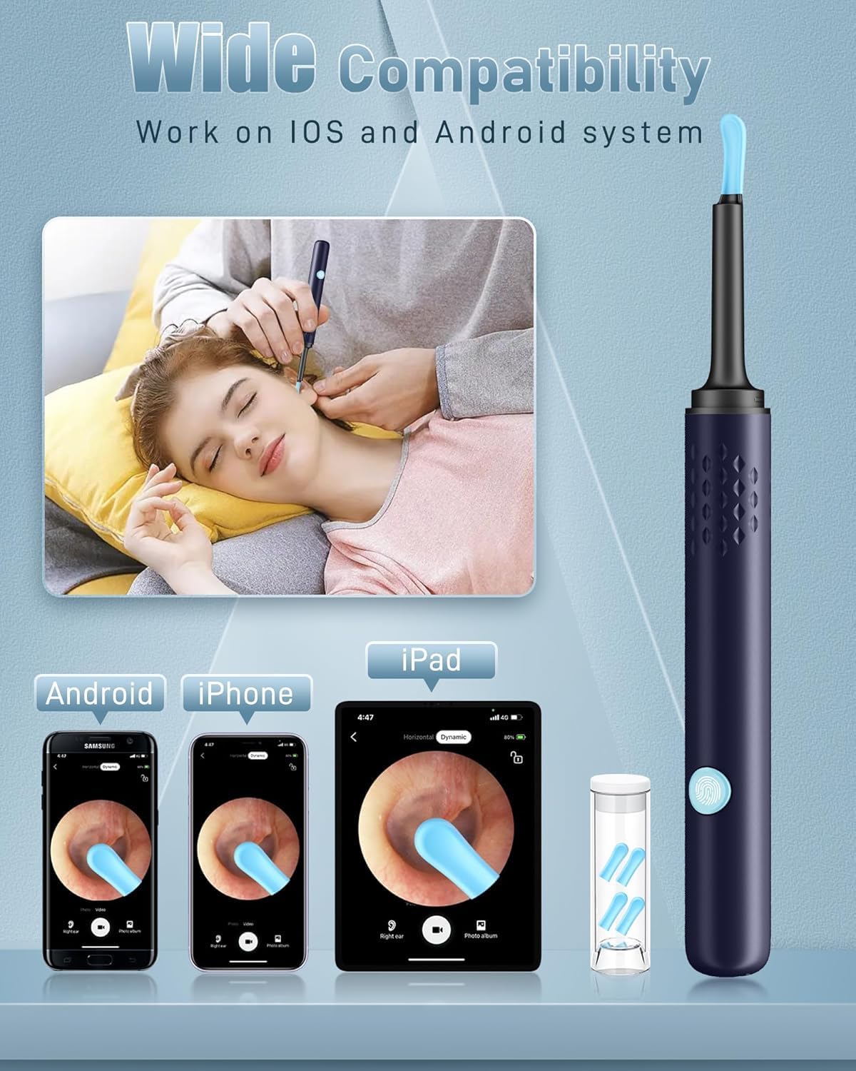 Ear Wax Removal Tool Camera - Ear Cleaner with Camera,1080P Otoscope, Ear Cleaning Tool with 4 Ear Spoon, Ear Camera for iPhone & Android Phones - Blue