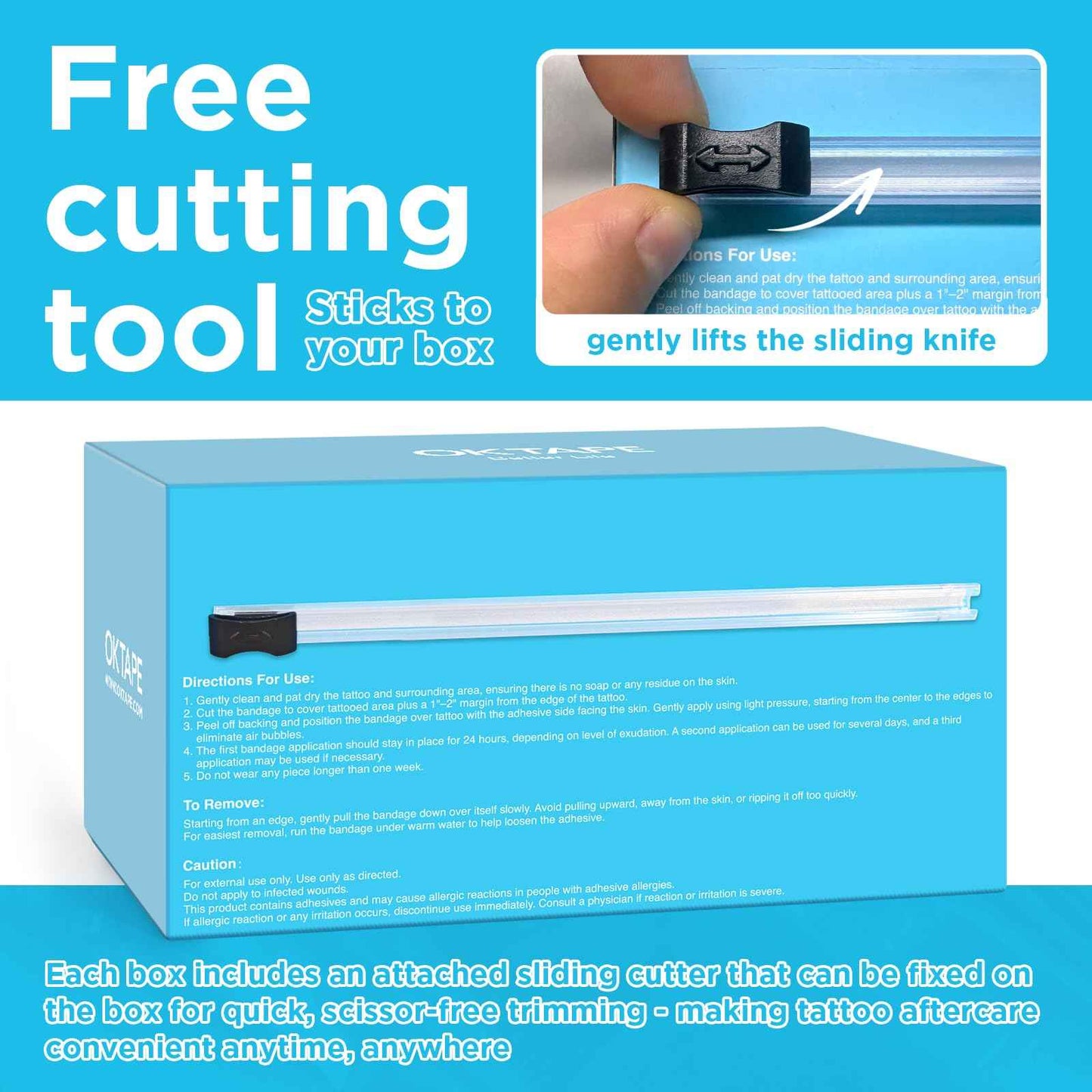 OK TAPE Tattoo Aftercare Bandage with Sliding Cutter(6 in x 6 yd),Second Skin Tattoo Cover Up Patch for Faster Healing and Skin Recovery,Waterproof Transparent Latex-Free Film,Tattoos Supplies