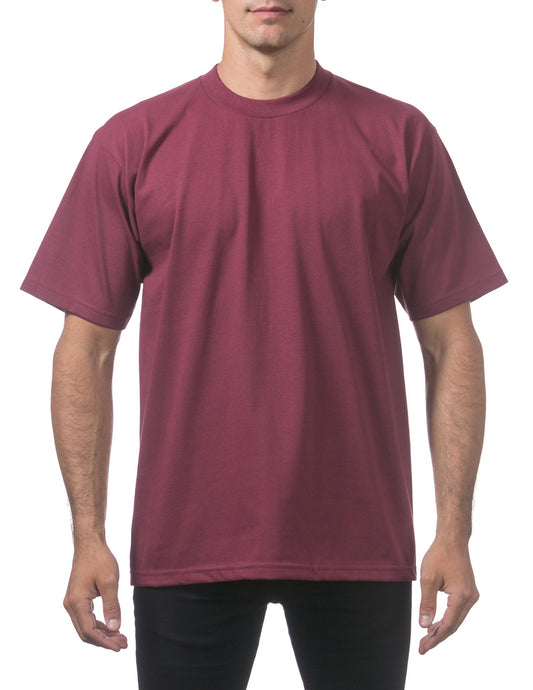 Pro Club Men's Heavyweight Cotton Short Sleeve Crew Neck T-Shirt, Maroon, Small