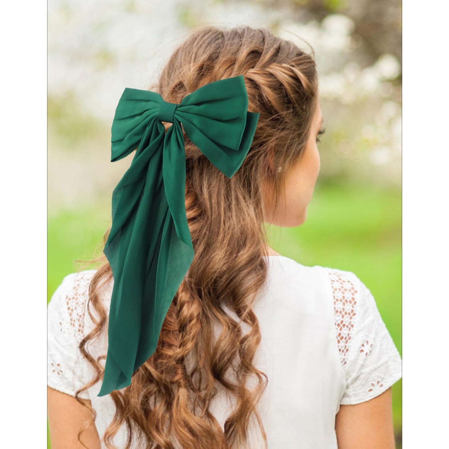 JOYRUBY Green Bow Hair Clips, 2PCS Hair Bows for Women Satin Big Bows for Girls, Long Tail Large Hair Bows for Girls Coquette Bows Hair Accessories